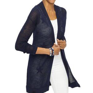 Talbots Open Front Cardigan Navy Sustainable Cotton Tone On Tone Stars Size P/S